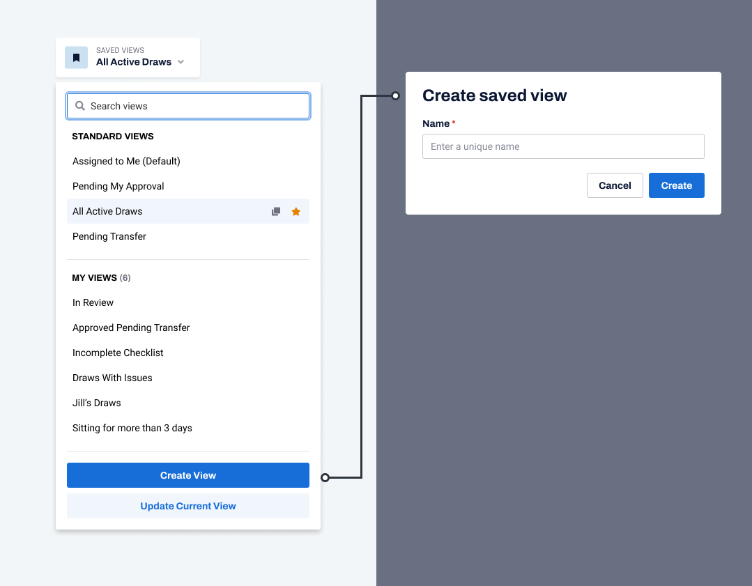 Saved views selector